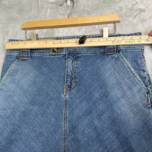 Vintage Y2K GAP Jeans Stretch Skirt Womens 14 Blue Pencil Pockets Double Button - Picture 9 of 13